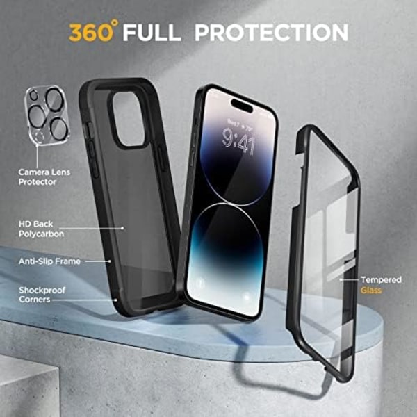 Miracase Glass Series Designad för iPhone 14 Pro Max Case 6,7 tum, [2023 Upgrade] Bumper Case med inbyggd 9H härdat glas Scr Matte Black