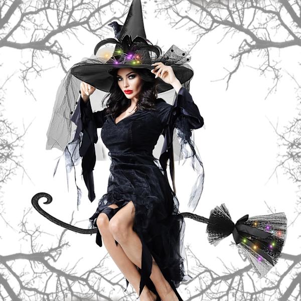 Halloween glödande häxa poom and Hat Set poomsticks Witch Wizard Hats