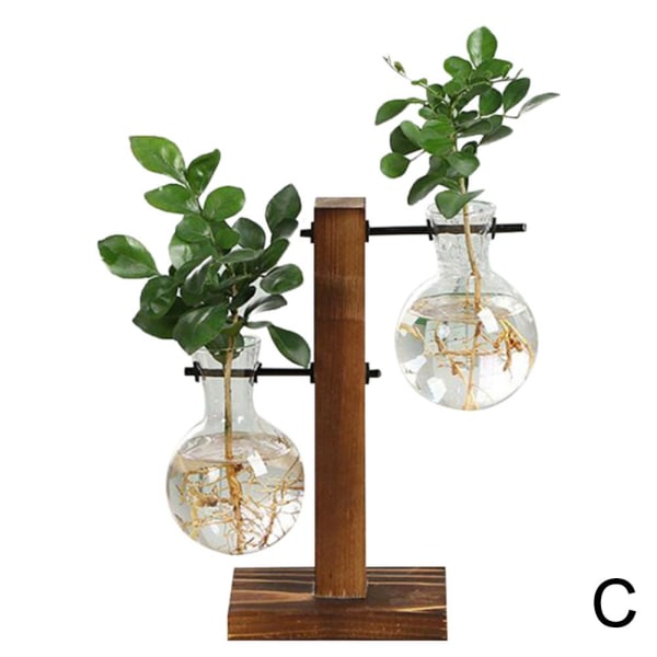 Hydroponisk Transparent Glas Vas Planter Träram Blomma Va C One-size