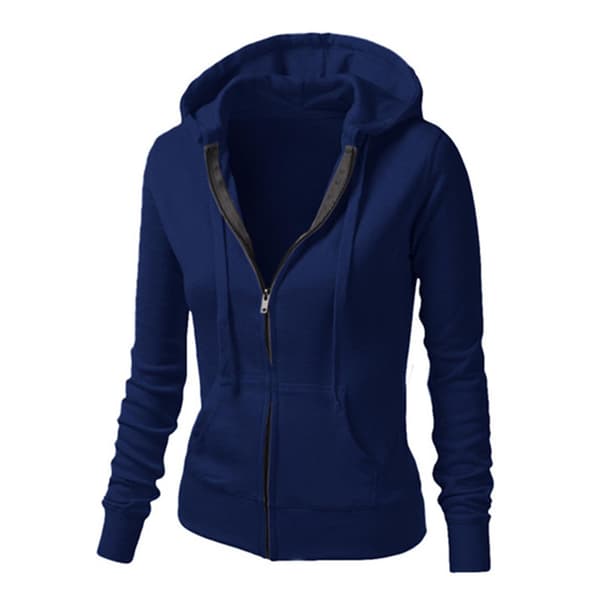 Dame Hettegenser Sweatshirt Hettejakke med glidelås Blue L
