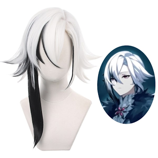 Genshin Impact Arlecchino Cosplay Paryk Hvid Sort Varmebestandig