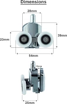 23 mm suihkuoven pyörärullat ylä- ja alaosassa (2 kpl) sinkkiseos