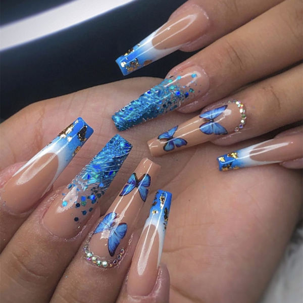 Lång Ballerina Fransk Manikyr Patch Bär lösnaglar Avtagbar Nail Art CBL25