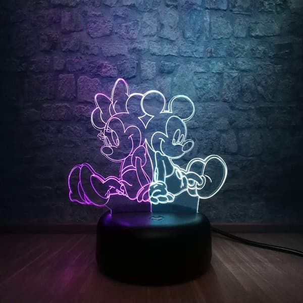 Tecknad möss Mus Mikey$Minnie 3D LED Mixed Dual Color Lamp