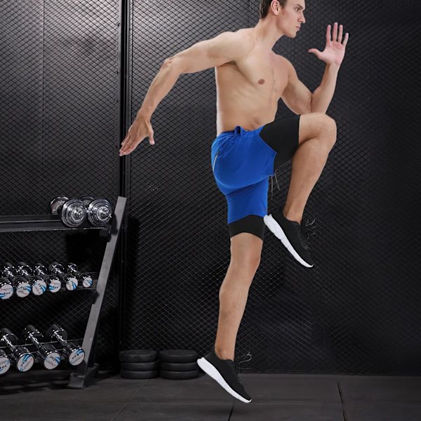 2-i-1 løpeshorts med håndklesløfe for menn Hurtigtørkende treningsshorts med lommer for gymtrening