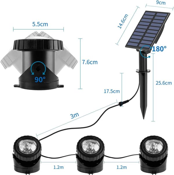 3 stk. Solar Dam Lys, Solar Undervands Spotlights med 2 tilstande
