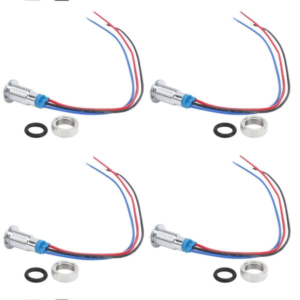 4 sett ferdigkoblet runde LED-er 2-farget vanntette metalllys felles katode 8mm 36V (rød og blå)