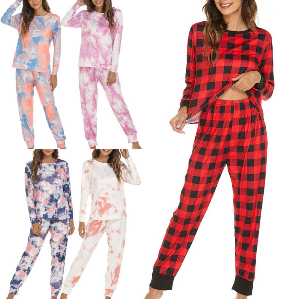 Kvinnor Crew Neck Lounge et Tie Dye Nightwear Style-C S