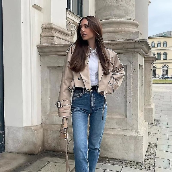 Khaki Cropped Trench Dame Langærmet Cropped De