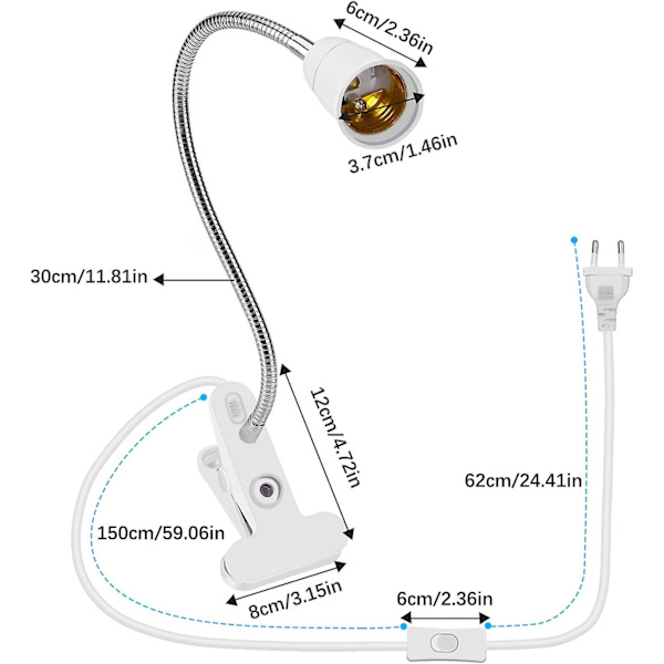 2st led bordslampa sockel E27 klämma glödlampssockel svanhals lamphållare sockel bordslampa klämma sockel med switch 360 lampsockel för läsning, smink