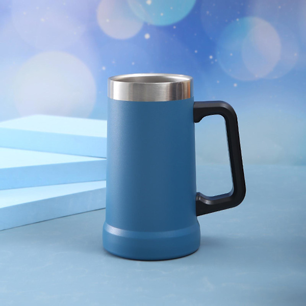 Rustfritt stål dobbeltlags ølkopp med håndtak Hold drikker kalde eller varme lenger til julebursdagsgave Light Blue