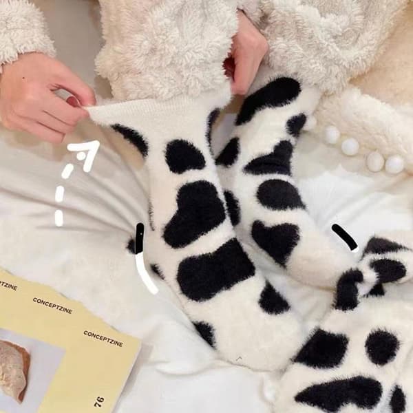 Dam SoftFluffy Sängstrumpor Vinter Varm Lounge Tofflor tecknad Så white 16*11cm