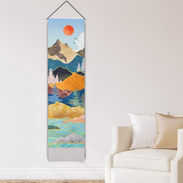 Sæt med 2 bjergtapeter - 32,5x130 cm malet sol