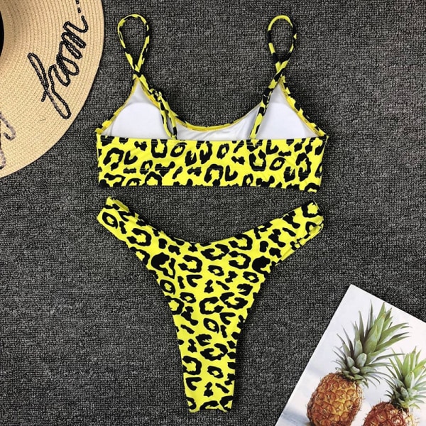 Dam Leopard Bikini Set Strappy Bandeau Baddräkt Badkläder Green M