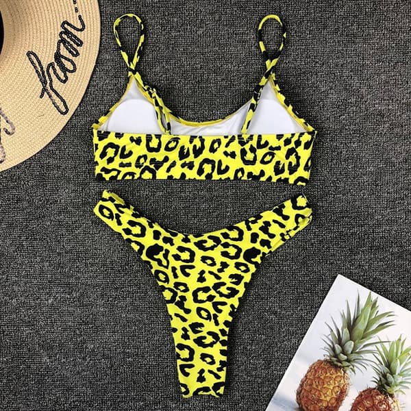 Dame Leopard Bikini Sæt Strappy Bandeau Badedragt Badetøj Green L