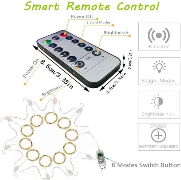 300 LED Gardinlys, USB Vinduslys, 3m x 3m 8 Moduser Fjernkontroll