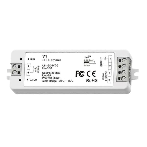 RF Mini Style LED lysdæmper KIT Indendørs belysning 12V 24V 1CH Enkeltfarvet LED dæmpningscontroller