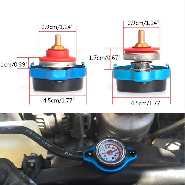 Universal Radiator Cap Cover High Pressure Radiator Cap With Temperature Gauge Big head-1.1 bar