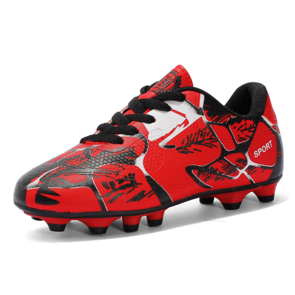 Børn Teenager Fodboldstøvler Spikes Sko Fodbold Trænings Sneaker Red 37