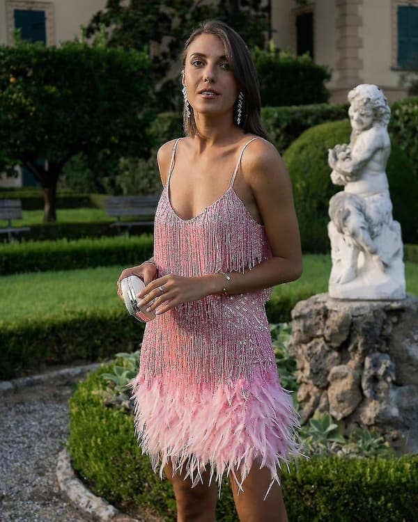 Damfransar Sequine Feather Bodyco Klänning PINK XL