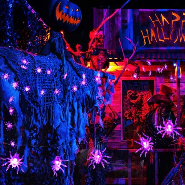 Halloween Lys Kæde, 2m 30 LED Lilla Edderkop Lys Kæde Flagermus
