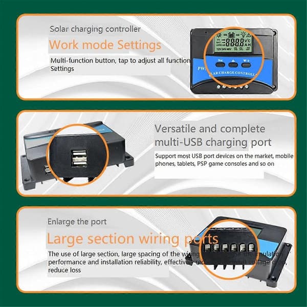Solcelle ladekontroller 30A Solcellepanel Tilpasset Batteriregulator, Auto 12V/24V/48V PWM for FLD/LiFePO4/SLD/GEL