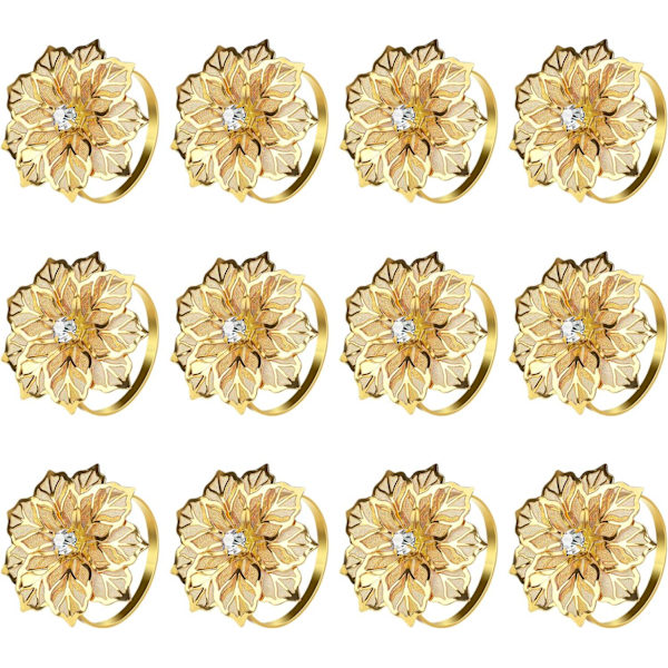 Hollow Out Flower Serviettringholder Metall Serviettringer Sett med 10 stk for