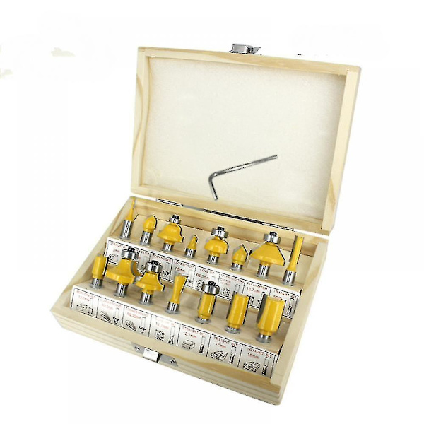 Set, 8 mm raka överfräsar i volframkarbid, 15 st, plastcylinder