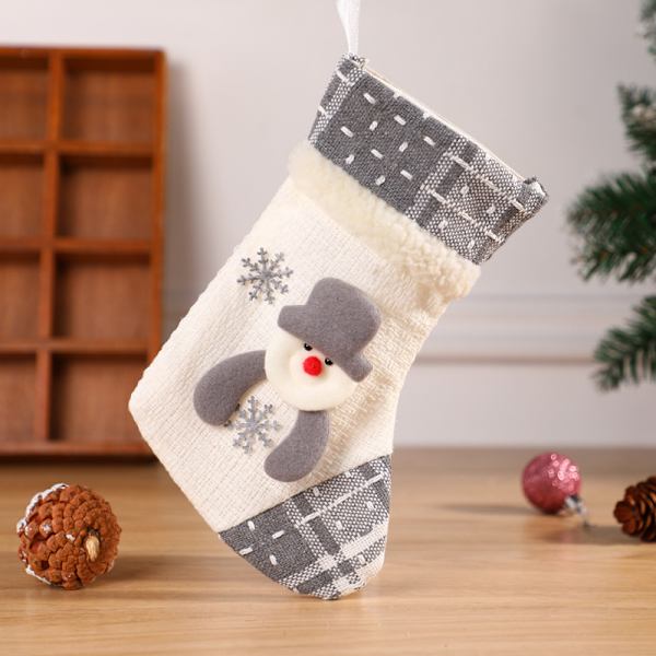 3st Nya Grå Vita Julstrumpor Juldekorationer Snögubbe Julklappspåse Julgranshänge 26,5*17cm