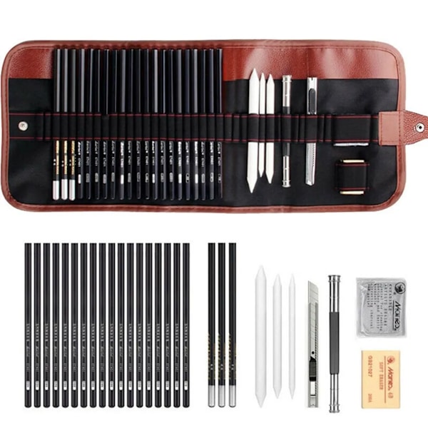 29 delar Sketch Pen Skissa Pennor Charcoal Shrine Set med case