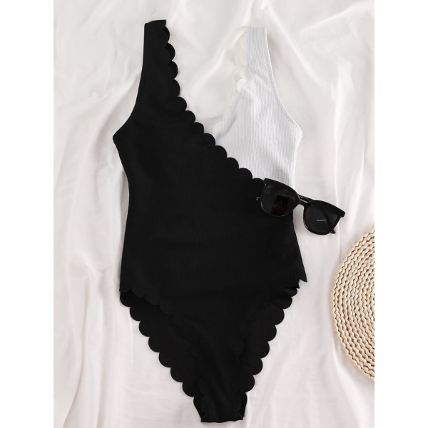 Kvinders buet dyb V-hals One Piece Badedragt Colorblock