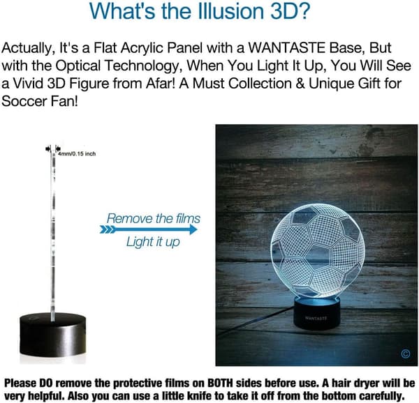 3D Fotballlampe Gave til Gutter, Jenterom, Nattelys T