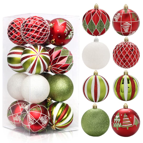 8 cm julekuler pynt, 16 stk knusesikre fargerike Red, green, white