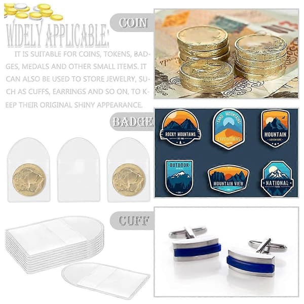 200-pack 2-tums myntfickor, myntsamlingsmaterial i plast, transparenta hållare, skyddande klara påsar