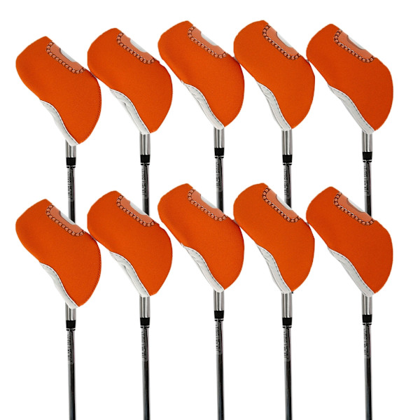 10 Styck Golf Iron Headcover Tjock Neopren Golf Iron Head Cover Golf Club Headcover med genomskinligt fönster Passar de flesta märken Orange