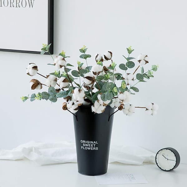 6 bomullsstjälkar, 54 cm bomullsblommor, 4 bomullshuvuden, varje stjälk, e