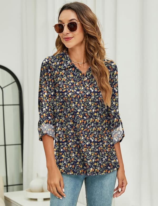 Dam pikétröjor Button Down Collared kortärmade toppar V-hals lösa blusar