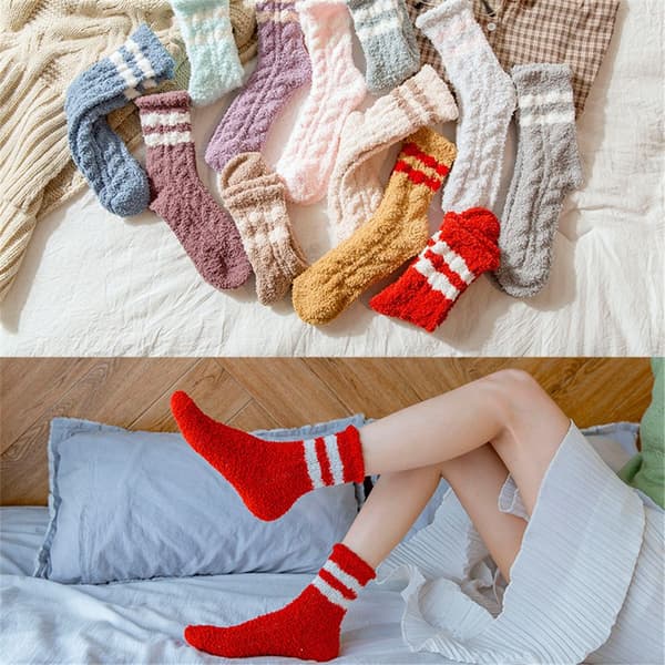 Korall fløyelsstrømper Cashmere Sox Stripemønster LYSEGRÅ