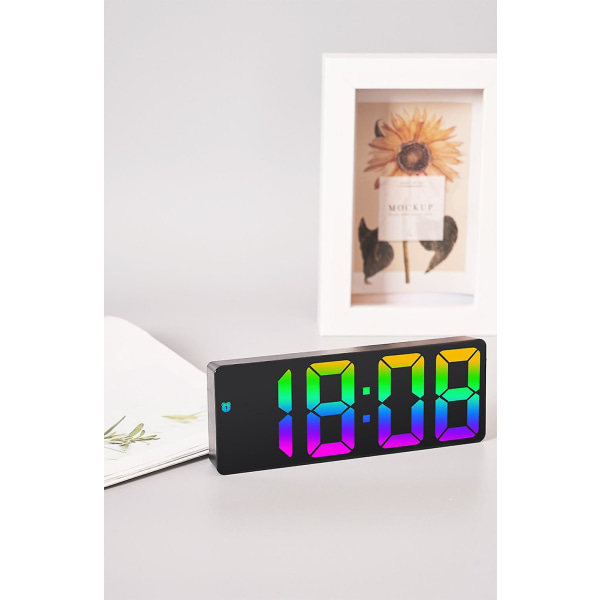 Digital väckarklocka, stor led spegelvisningsklocka, temperaturdisplay, lämplig för sovrum, hem, kontor, färgnummer