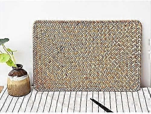 Set med 4 flätade bordstabletter, 43 x 30 cm, rektangulära rottingstabletter, naturliga sjögrästabletter för