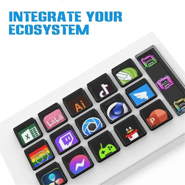 Til StreamDeck Visuelt Tastatur LCD-knap 15 Taster Live Indholdsskabelse Controller Brugerdefineret Knap til Windows/IOS (Sort)