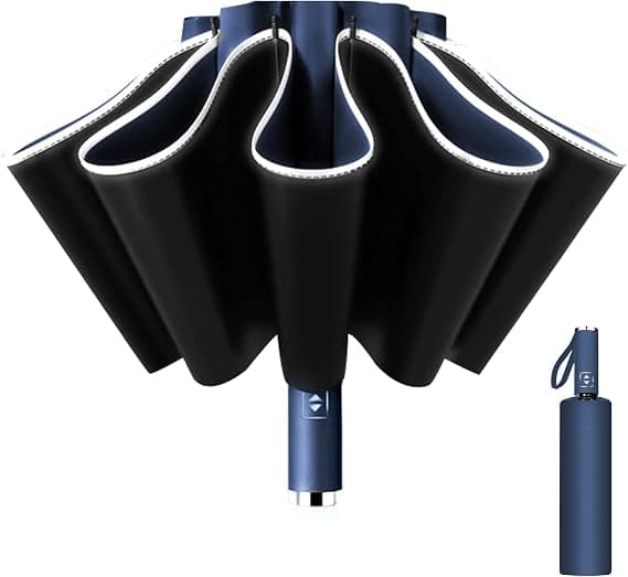 Paraply med reflekterende vinylstriper - blå, unisex automatisk fo