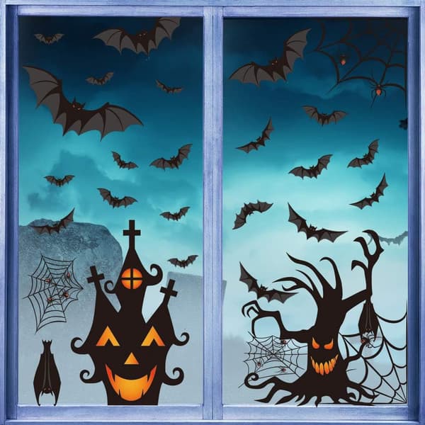 Halloween Window Clings Stickers - 7 ark med fladdermöss och spindlar