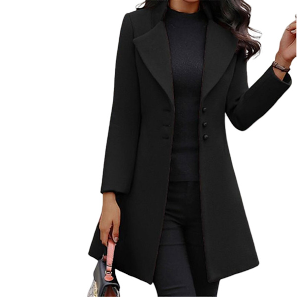Pea Coats för kvinnor Knäppningsdräkt Ytterkläder med skårade kavajkläder för formellt arbete Black S