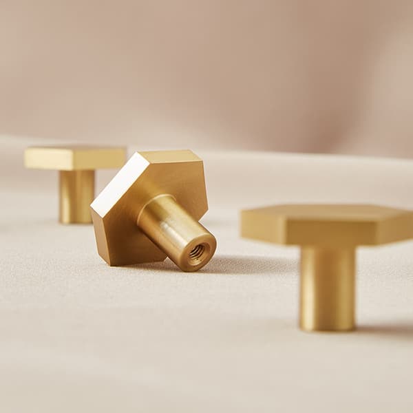 4 sæt, sekskantede knopmøbler, skuffeskab, guld