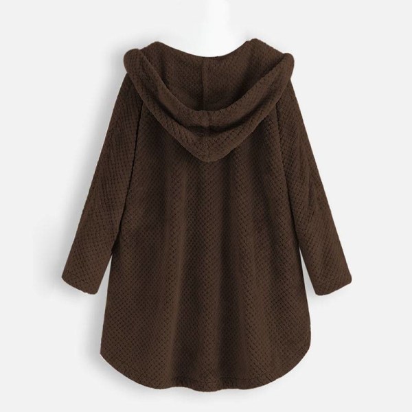 Dame Dobbelt Varm Hætte Frakke Lang Pels Cardigan Overtøj Jakke Coffee 4XL