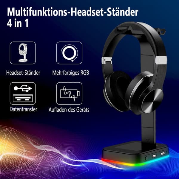 Headset-stativ med 2 USB-porter RGB-headsetholder