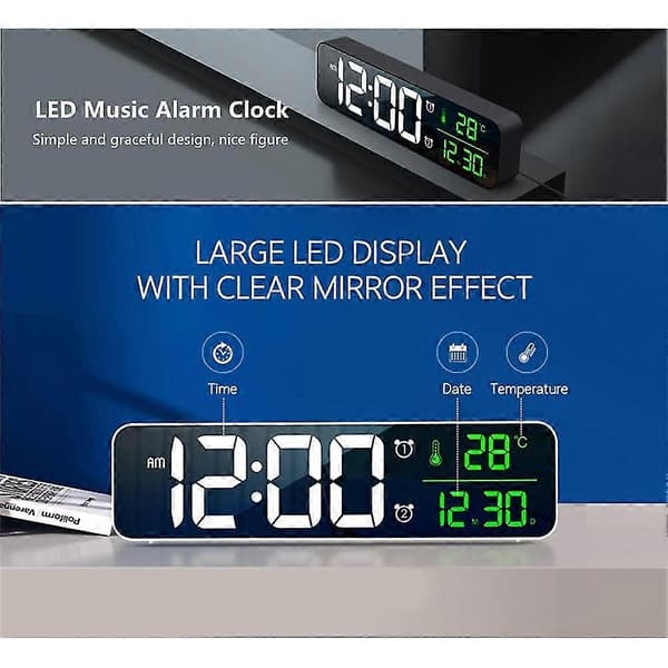 Digital Väckarklocka LED-Skärm Datum & Temperaturvisning Snooze Enkla Digitala Klockor För Sovrum Sängbord Vit