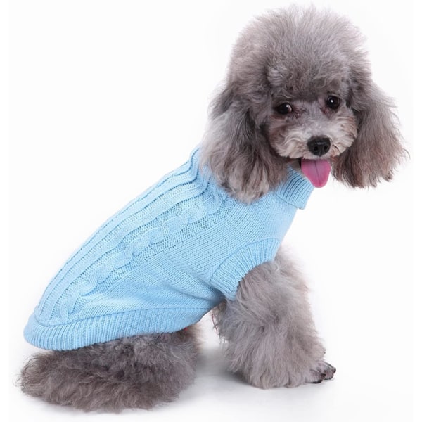 Pet Sweater, Turtleneck Knit Jumper Dog Sweater Warm Coat Puppy Cat Apparel Light blue xs