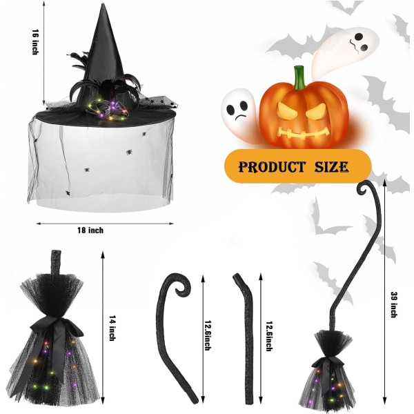 Halloween glödande häxa poom and Hat Set poomsticks Witch Wizard Hats